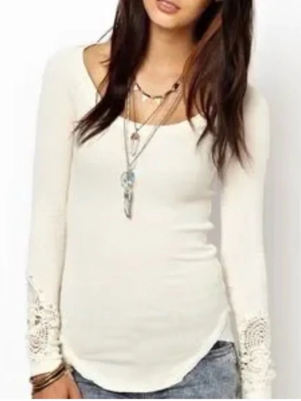 Free People We The Free Synergy Cuff Thermal Ivory Crochet Lace Boho 2.0 Y2K M